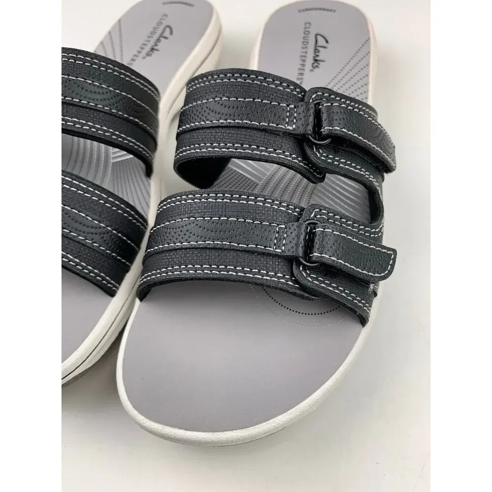 Clarks Cloudsteppers Breeze Piper Sandals Black Comfort Slip On Slides Women's 7